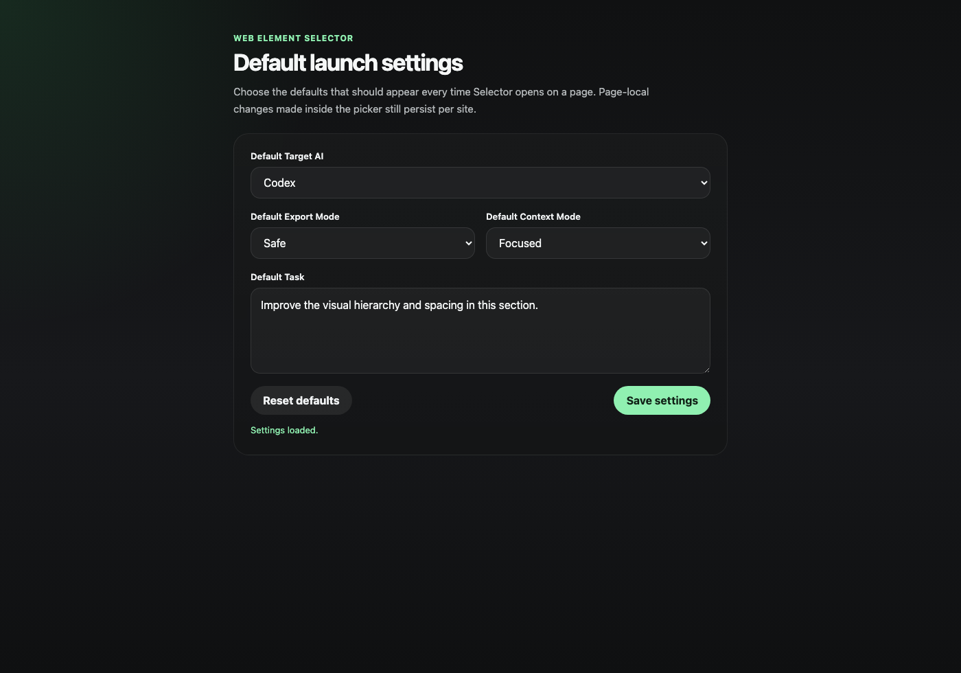 Options screenshot