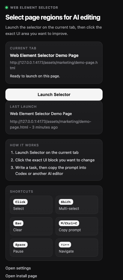 Popup screenshot