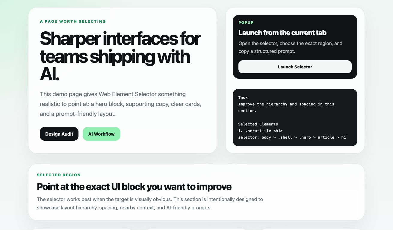 Web Element Selector interface preview